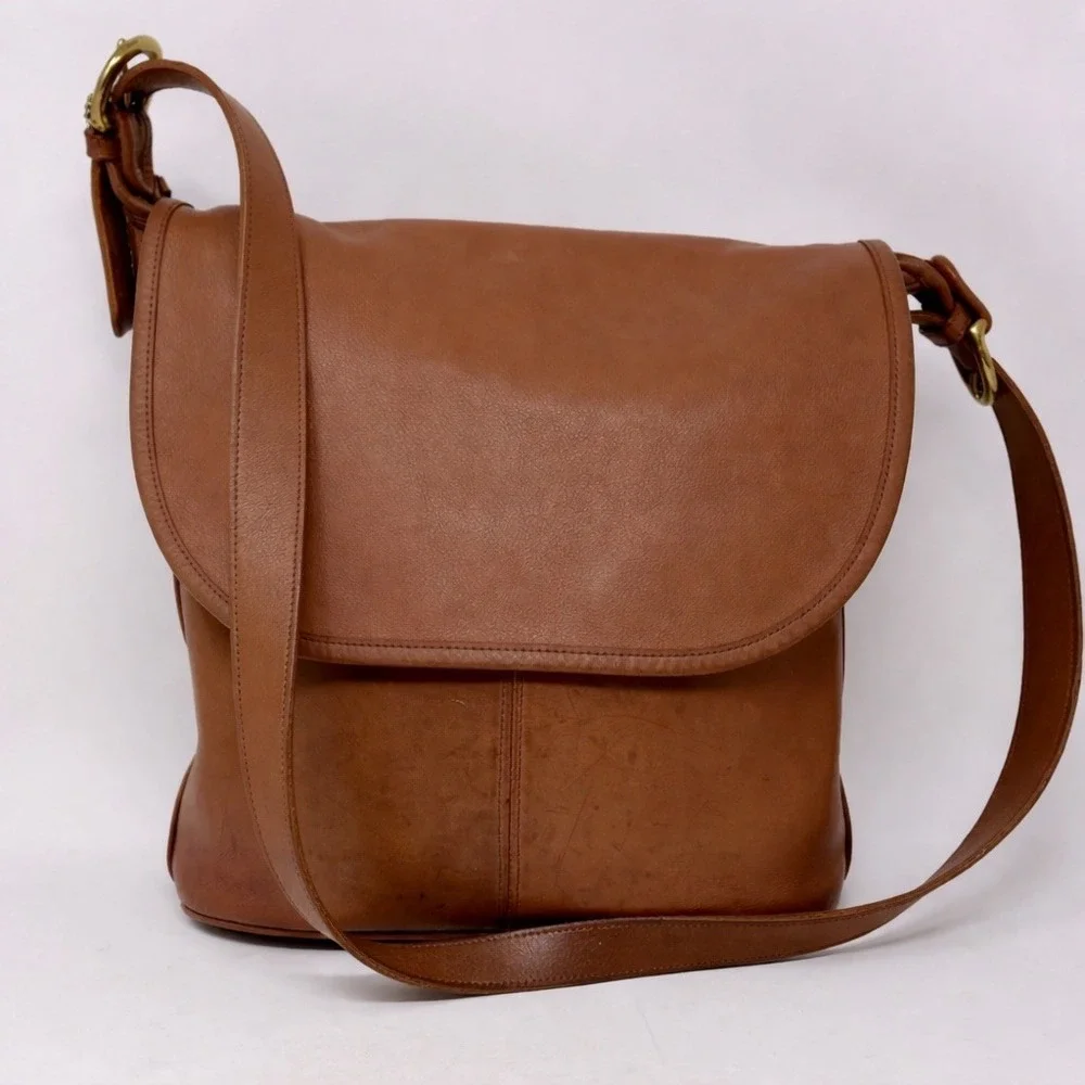 Vintage Coach Whitney 4115 Flap Crossbody Brown Leather USA 90s 12x11